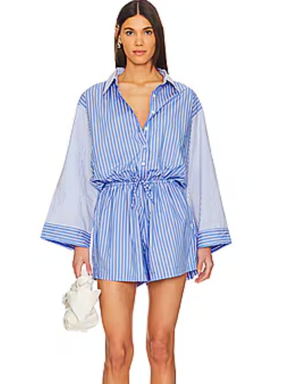 Faithfull the Brand Blue and White Capaci Romper